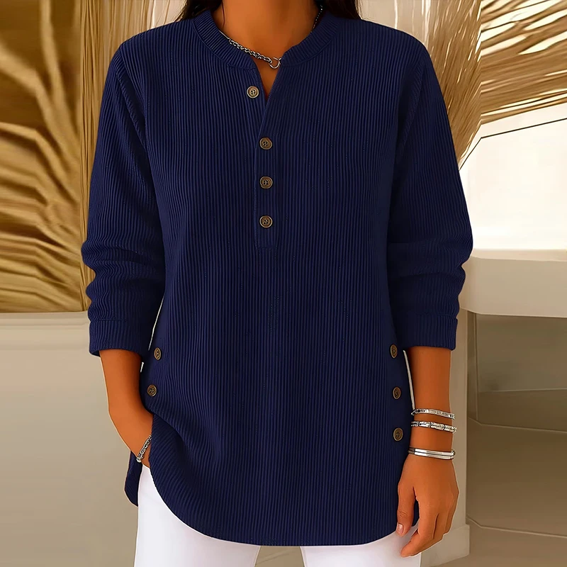 Nowa damska bluza dresowa, codzienna, jednolita, z długim rękawem, zapinana na guziki, modna, prosta bluzka typu pulower.