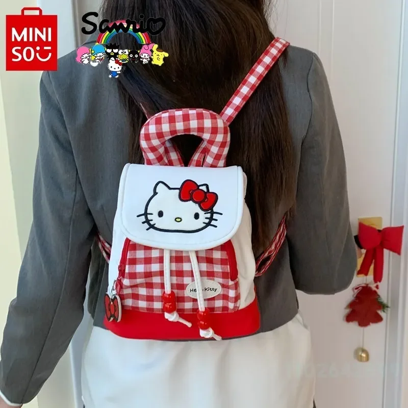 2025 Hello Kitty New Women's Backpack Fashion High Quality Women's Backpack Cartoon Versatile Large Capacity Drawstring Backpack