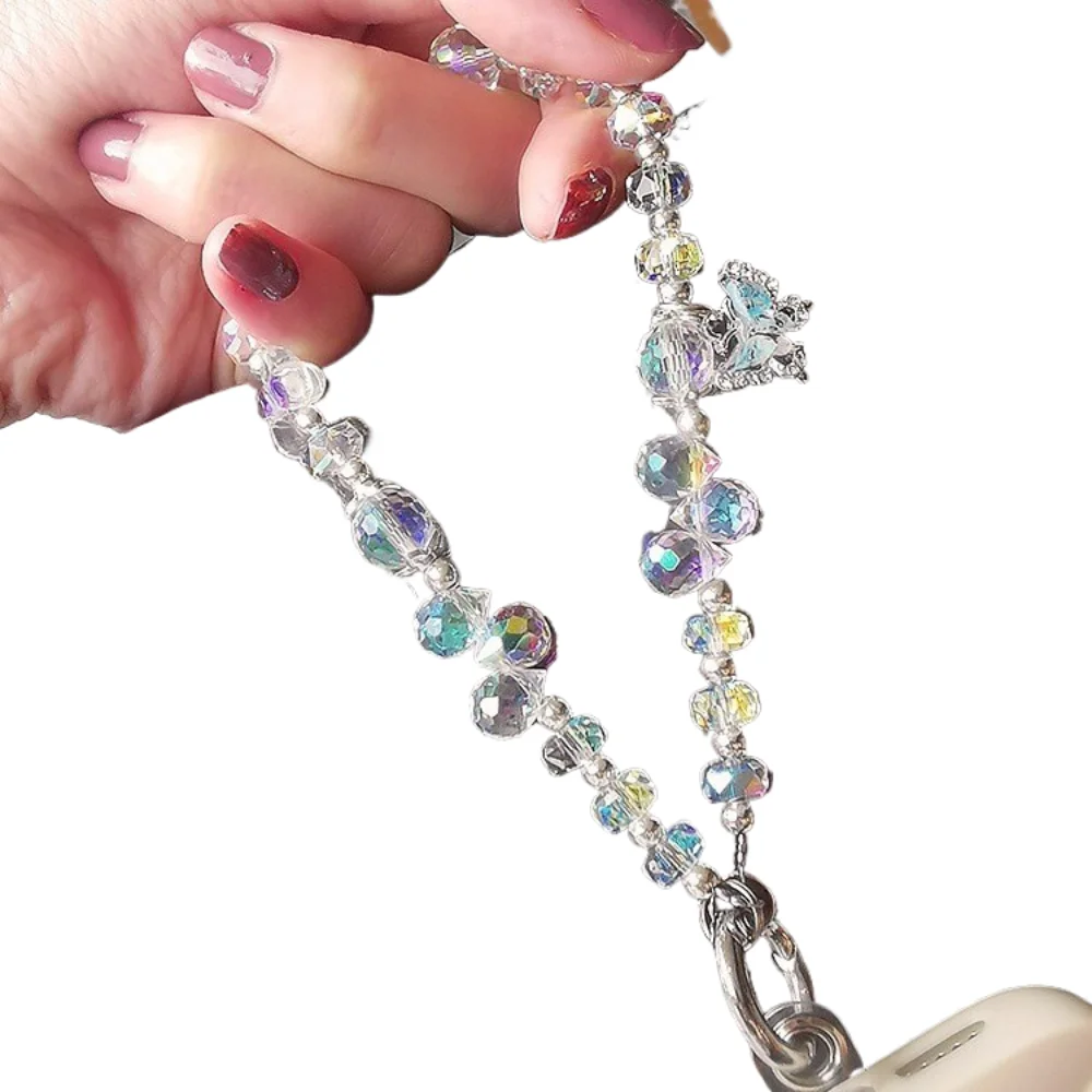 For Phone Hanging Chain Cube Sugar Hand-Beaded Water Drop Bracelet Key Chain Photo Travel Hand-Held Wrist Beaded Bag Lanyard