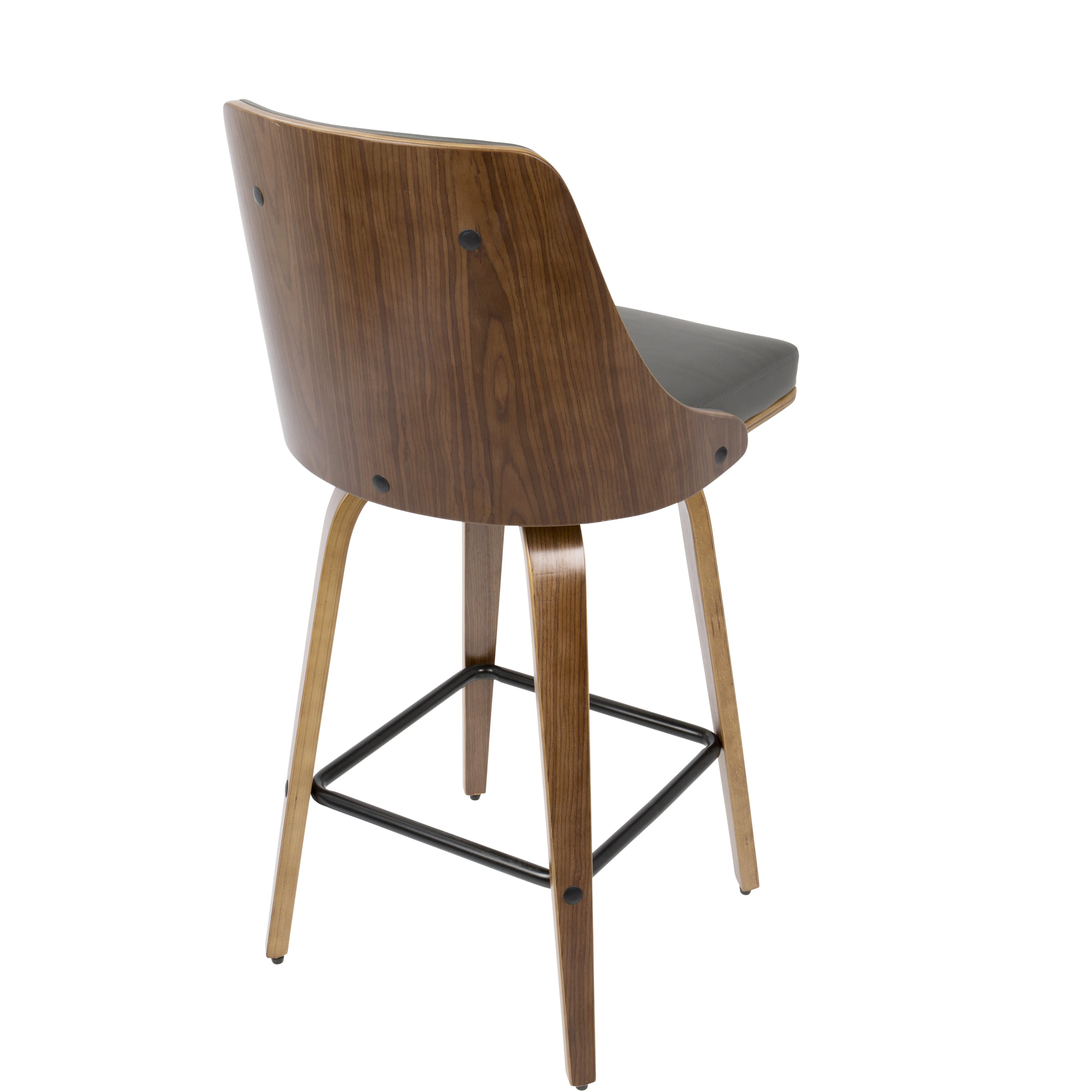 

#Modern Scandinavian Adjustable Counter Stool In Walnut Wood With Grey Faux Leather For Dining Commercial Use Set Of 2