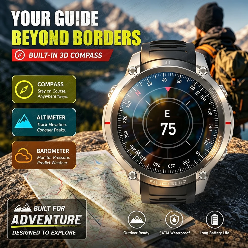 2026 GPS Smart Watch with Offline Maps 5ATM Waterproof Bluetooth Call Compass Altimeter 170+ Sport Modes Fitness Watch Men Women view 4