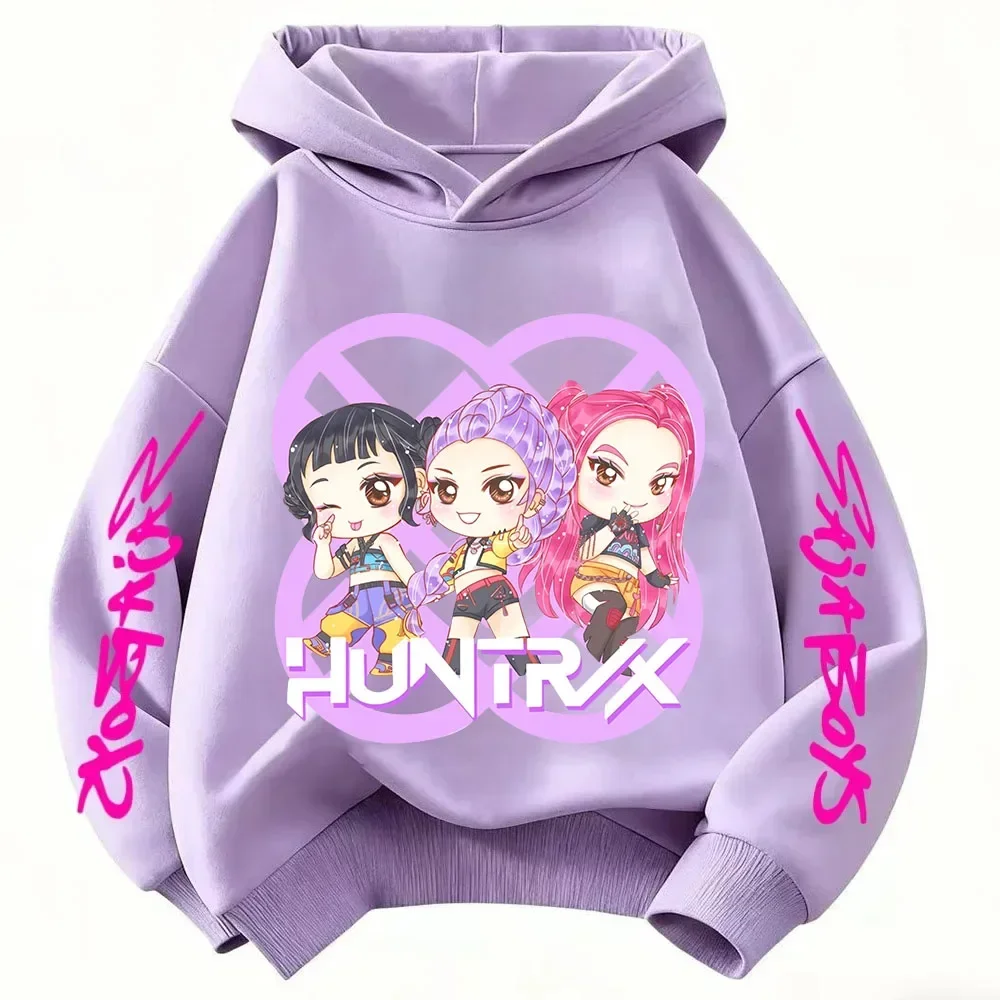 Neues Kapuzensweatshirt mit Cartoon-Motiv, geeignet für Damen und Herren, warmes, lila Oberteil für Kinder, modisches, lässiges Kinderkleidungsstück. – Detail 5