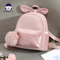 Solid Velvet Short Plush Backpack Cute Plush Ball Kid Toddler Mini Rabbit Bag Baby Cartoon Bowknot Shoulder Bag Schoolbag