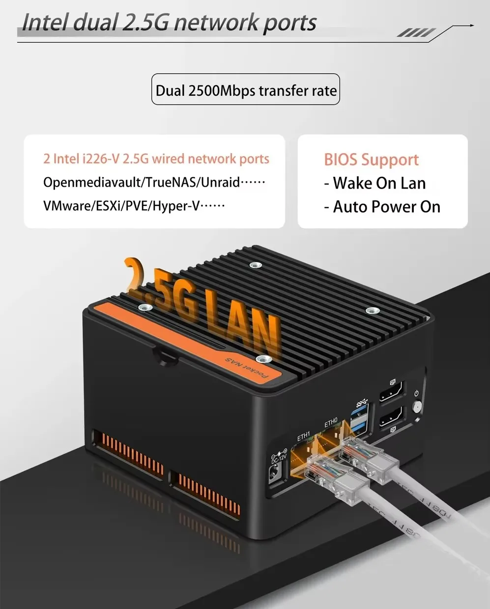 Pocket NAS 4xM.2 NVMe Board 12th Isabel Firewall Mini PC, Intel i3 N305 N100 2xi226-V 2.5G, Soft Router DDR5 4800 2xUSv1.2 2xHD, Nouveau