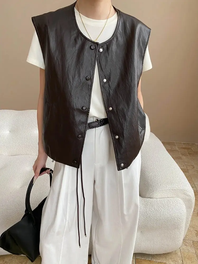 

Винтажный элитный женский кожаный жилет, топ, круглый слой, верхняя одежда, осенняя мода, уникальная красивая