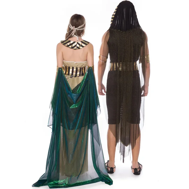 Disfraz adulto negro dorado Egipto faraón egipcio Príncipe rey emperatriz Cleopatra reina Cosplay vestido de lujo para hombres y mujeres