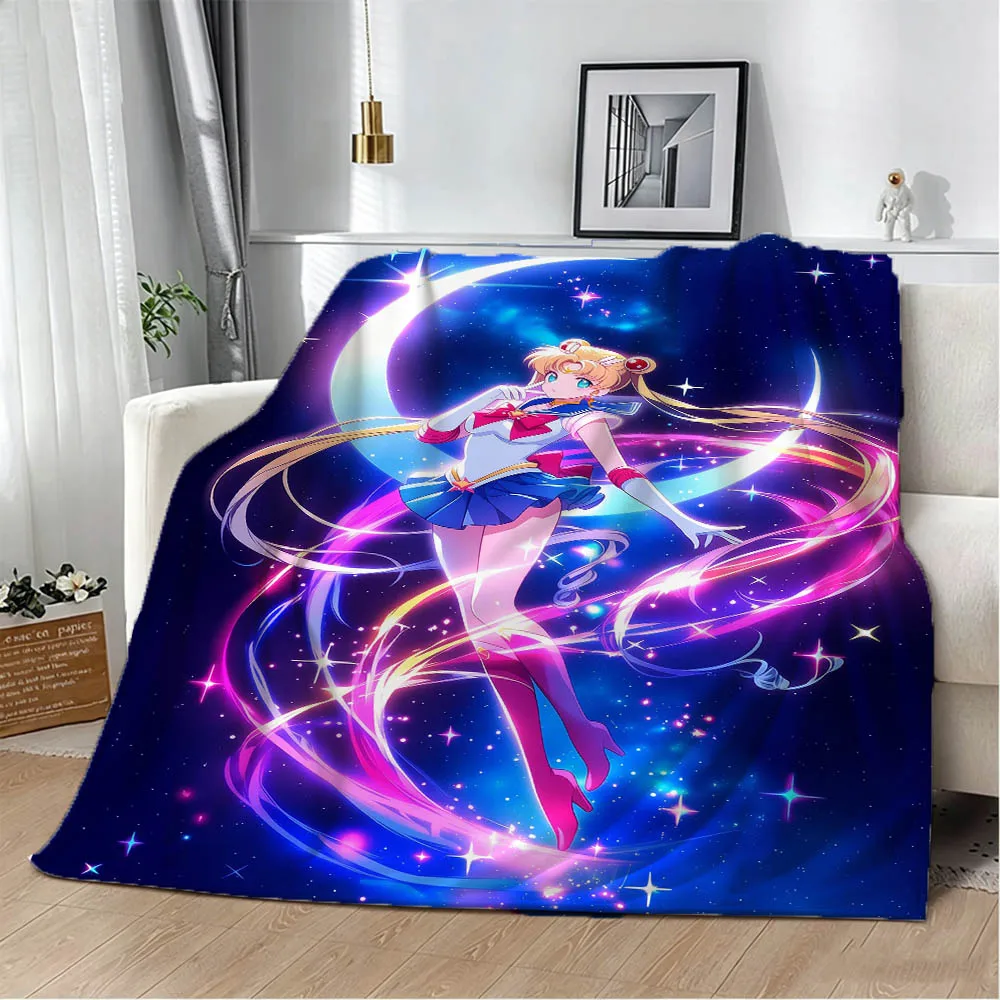 Cute Girl 3D Cartoon S-Sailor Moons Kawaii Flannel Blanket Soft Throw Blanket Art For Home Decor Bedroom Bed Sofa Picnic Gifts