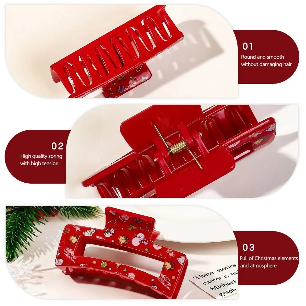 Cute Acrylic Square Hair Claw Elk Christmas Tree Print Xmas Gifts Christmas Hair Clip Hair Accessories Women Headwear