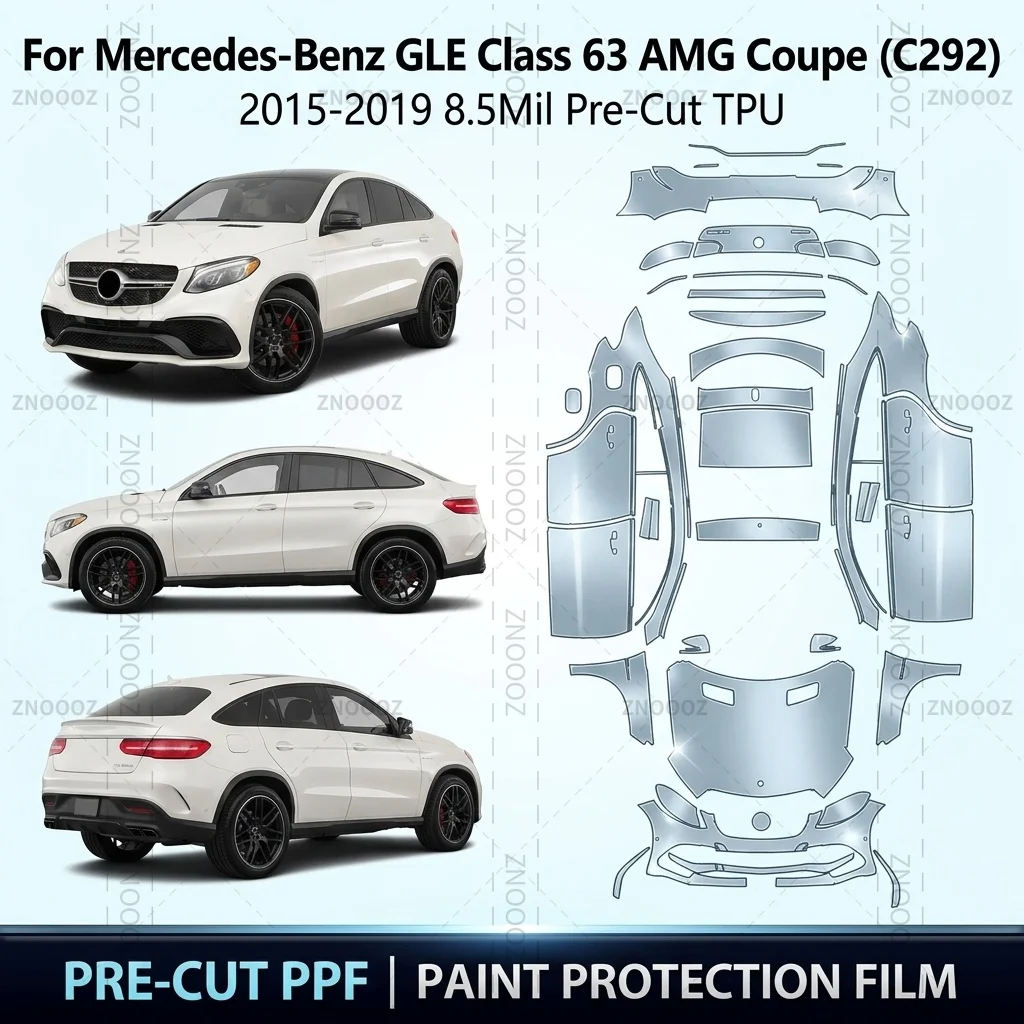 For Mercedes-Benz GLE Class 63 AMG Coupe (C292) 2015-2019 8.5Mil Pre-Cut TPU PPF Self Full Vehicle Glossy Clear Matte Black