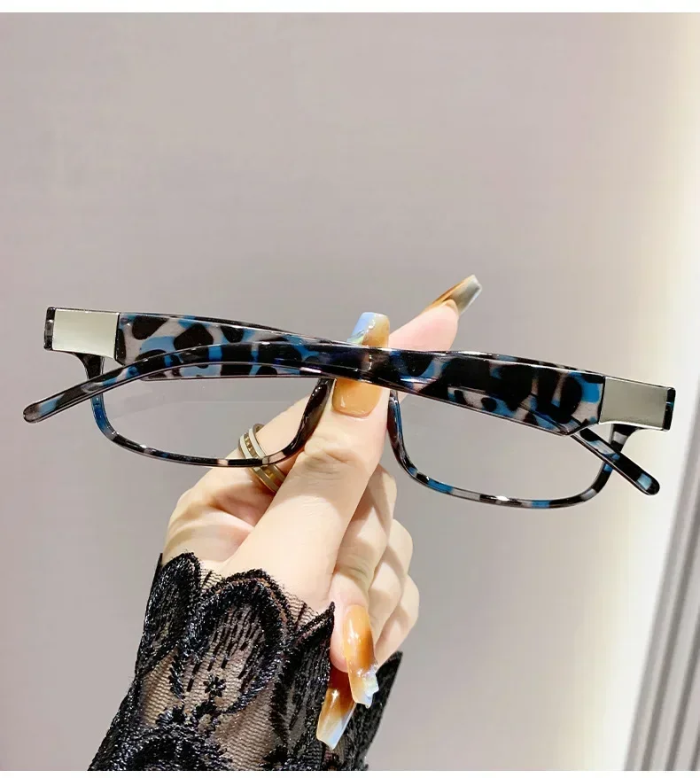 0~ +4,0 Leoparden-Lesebrille, Anti-Blaulicht-Druck, Presbyopie-Brille, neutral, rechteckig, schwarzer Brillenrahmen, ältere Menschen – Detail 8