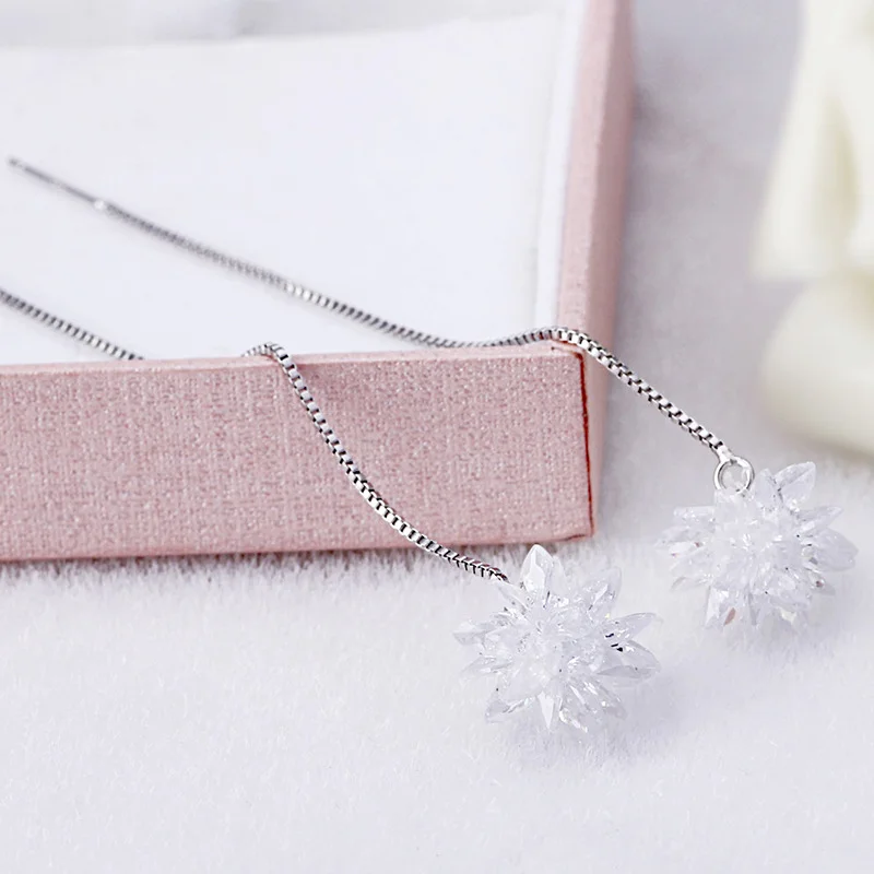 Real. 925 STERLING SILVER Jewelry Pull Through Flower chain Threader Long Earrings Dangle GTLE279
