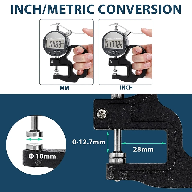 Thickness Meter Metric/inch Digital Thickness Gauge 0.001mm/0.00005