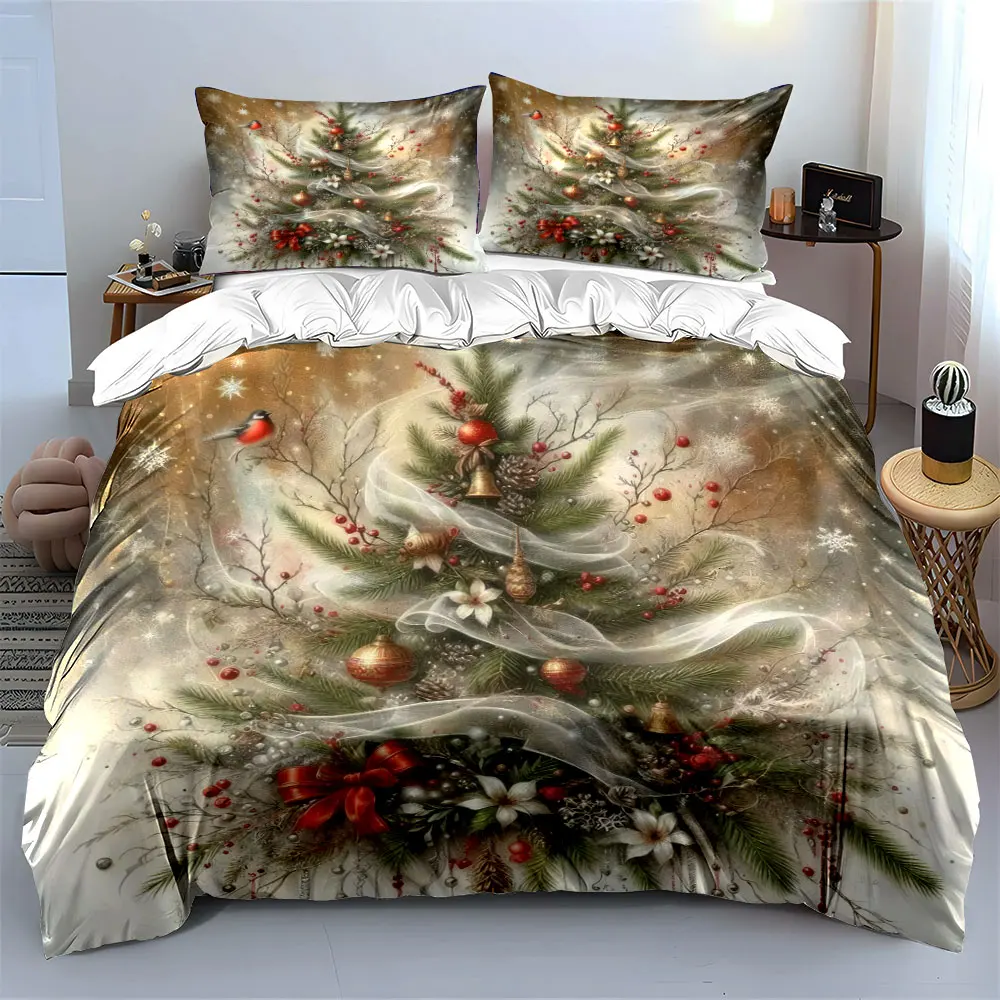 Christmas trees and cardinals in a romantic winter Print Duvet Cover Bedding Set Included 1*Duvet Cover 2*Pillowcases
