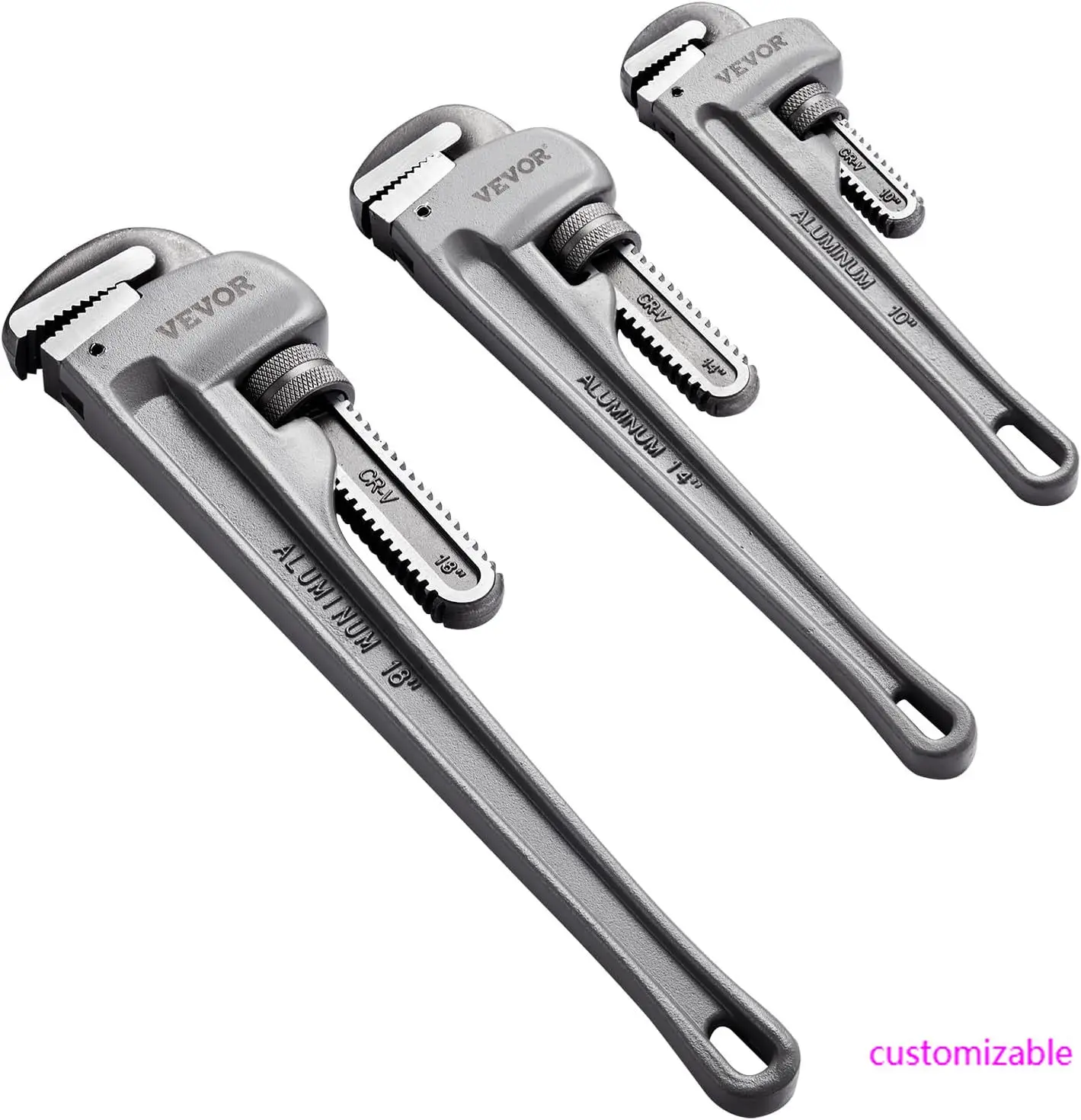 

3-Piece Pipe Wrench Set, 10" 14" 18" Aluminum Straight Pipe Wrench, Adjustable Plumbing Wrench, with High Strength Jaw
