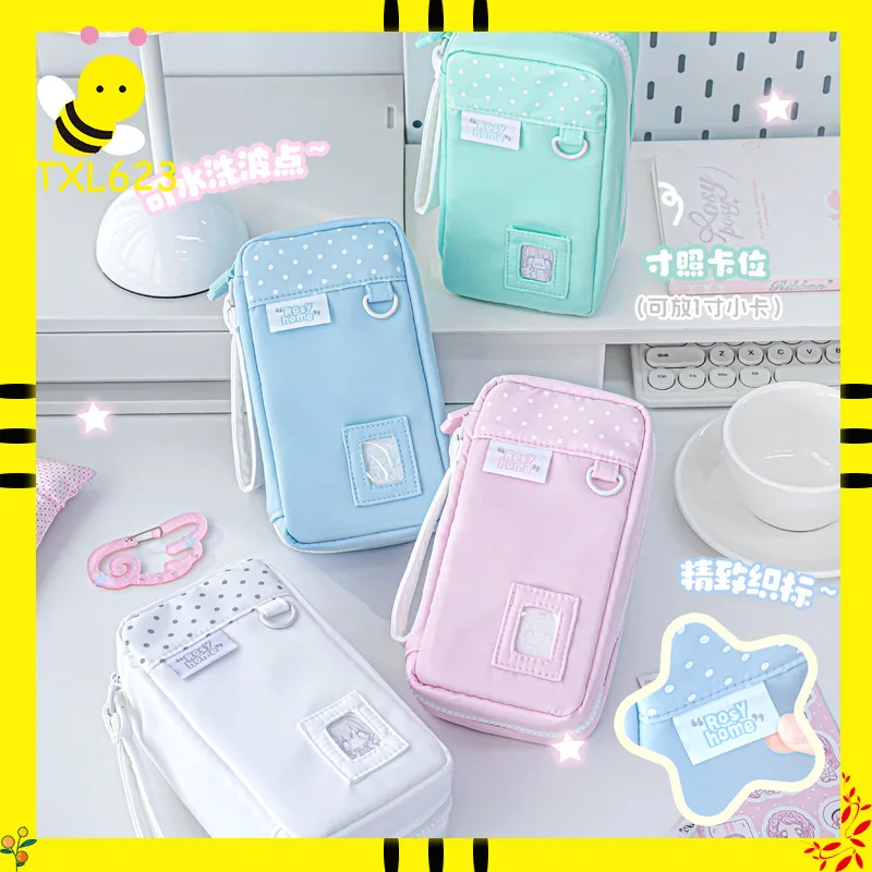 New Rosyposy Pencil Case Large Capacity Standing Cute Multi Compartment Washable Polka Dot Decor Stationery Storage Organizer