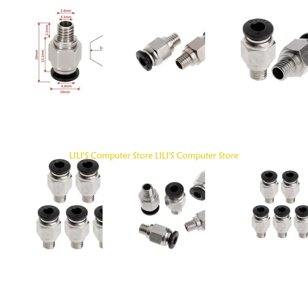 

A52B 5 Pcs PC4-M6 Male Thread Straight Pneumatic Fitting PTFE Tube Connector