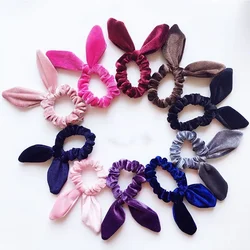 New Velvet Scrunchies Girls/Women velvet Bunny Ear Knot Bow Hair Bands Rabbit Ear Hair tie Ponytail Hair Accessories