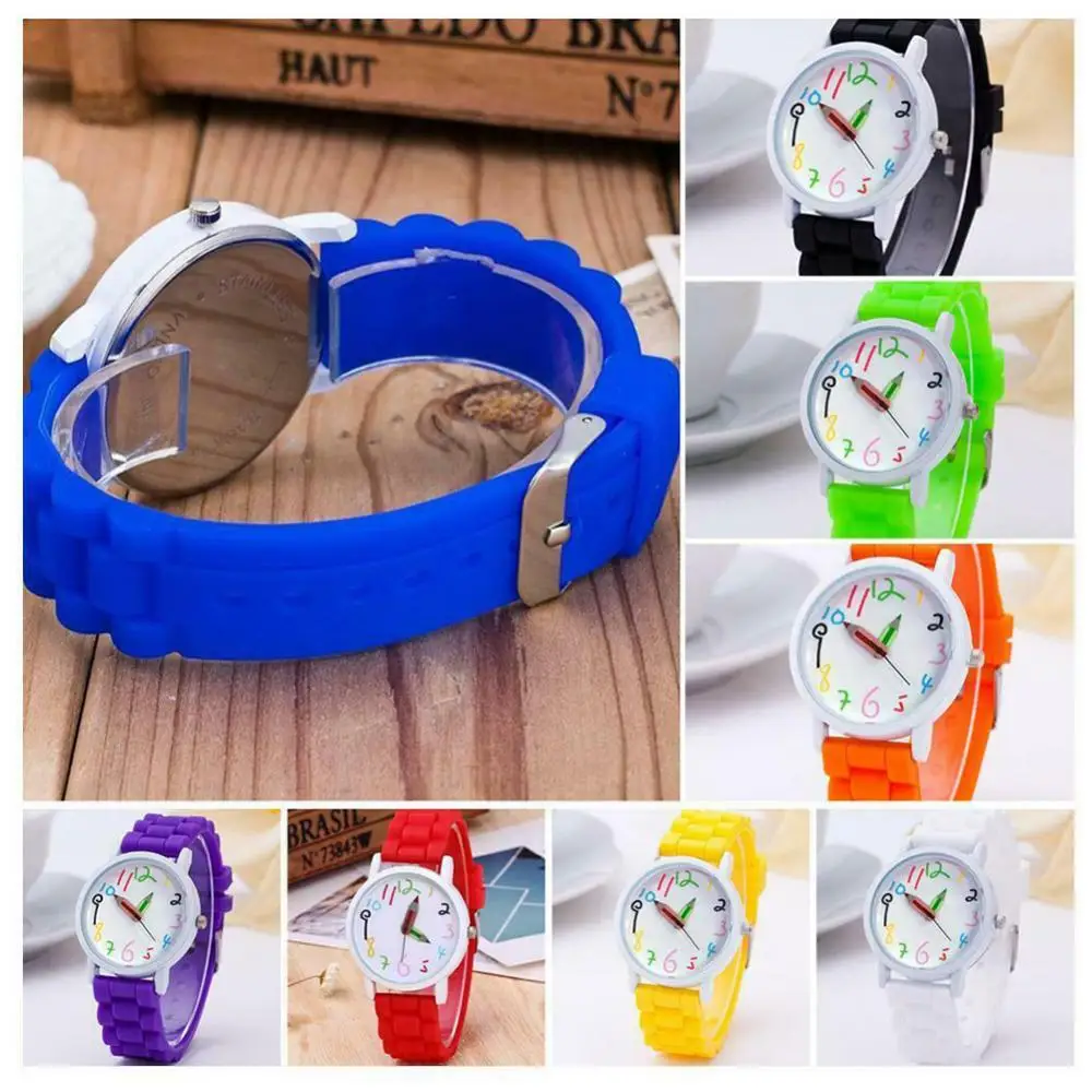 Creative Children Kids Watch Round Dial Silicone Strap Analog Quartz Wrist Watch Gift