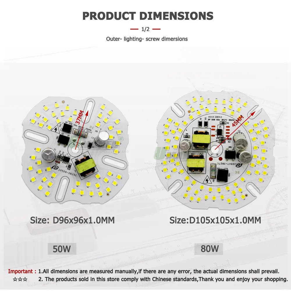5PC AC220V LED PCB Bulb Lamp Plate 50W 80W 100W 150W IC Driver No Flicker Lighting Source Panel For High Power Lamp Replace DIY