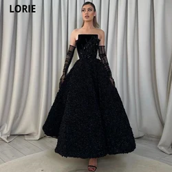 LORIE A-line Women Satin Black Prom Dresses Boat Neck Full Lace Appliques Floor Length Evening Gowns Formal Occasion Dresses