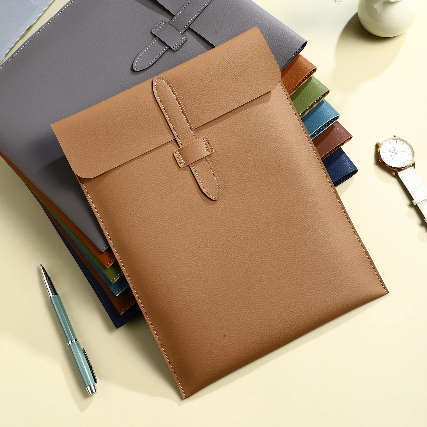 A4 Cortex Vertical Thick Leather Document Bag, Folder, Storage Bag Back To School Bag, For Contract/Invoice Storage Tablet