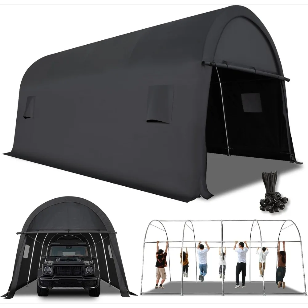 Carport 12x20 FT Heavy Duty, Portable Garage, Carport Canopy with All-Steel Metal Frame & Vents, Round Style Outdoor Stor