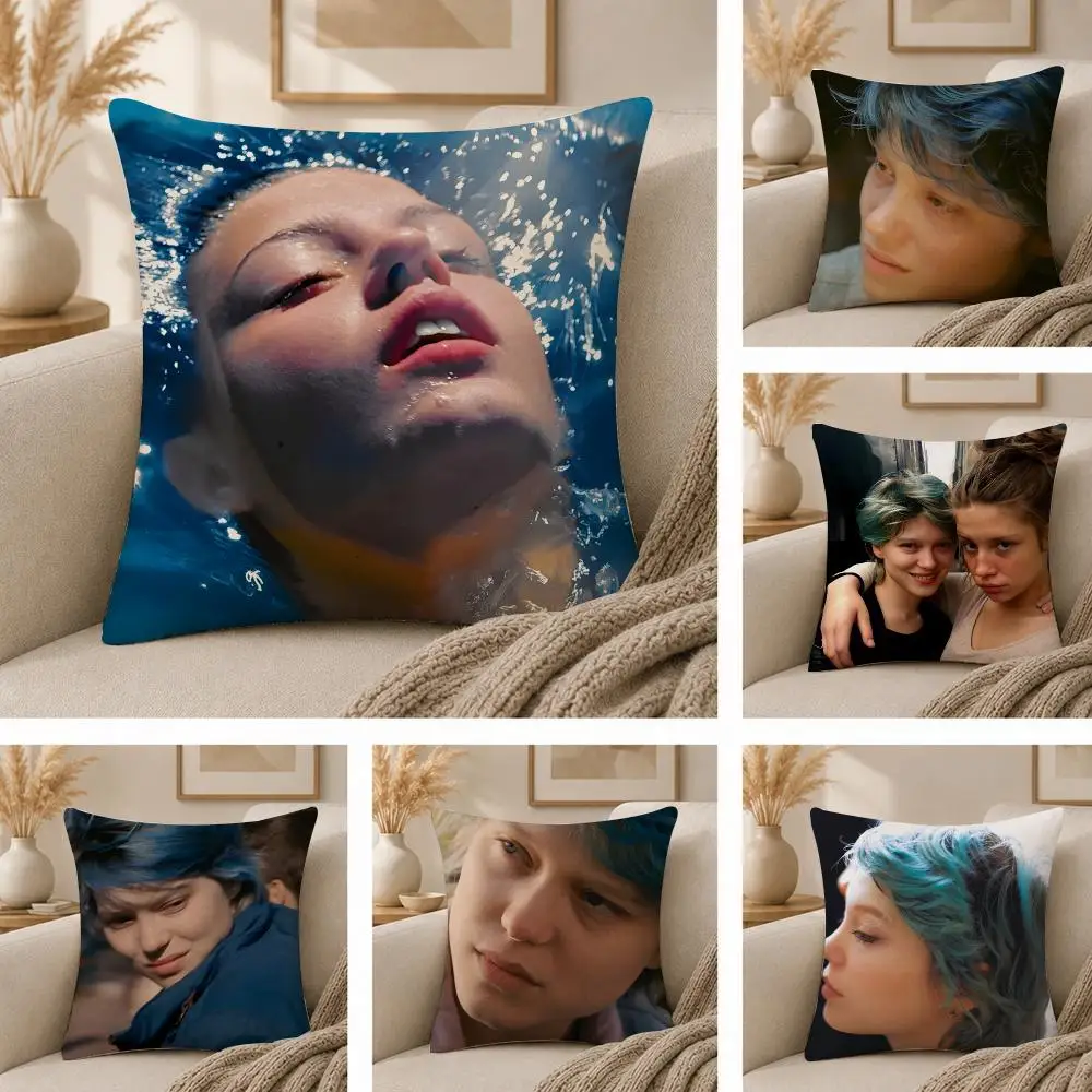 Movie B-Blue Is the Warmest Colour Cushion Cover  Plush Fabric Soft Double Sided Print Sofa Cushion Cover Throw Pillow Covers