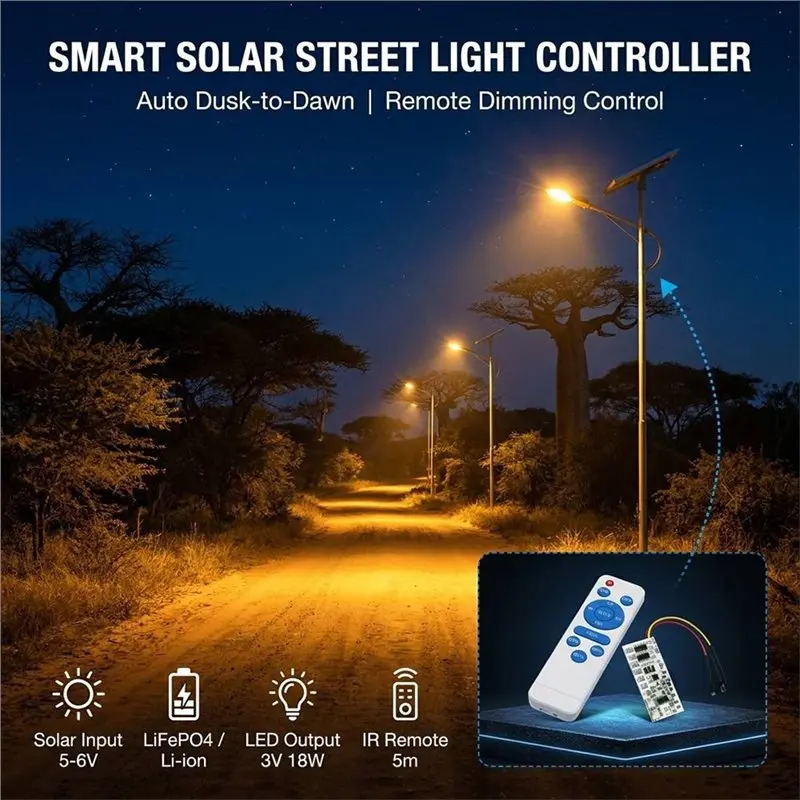 SHGO-Solar Street Light Lamp Controller 12A 3.2V 3.7V With Remote Control For Enhanced Outdoor Illumination