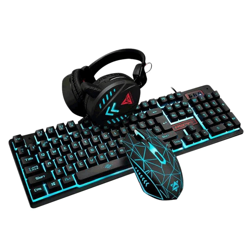 Manipulator Keyboard and Mouse Set Headset Three-Piece Game Luminous Computer Desktop Wired Keyboard and Mouse