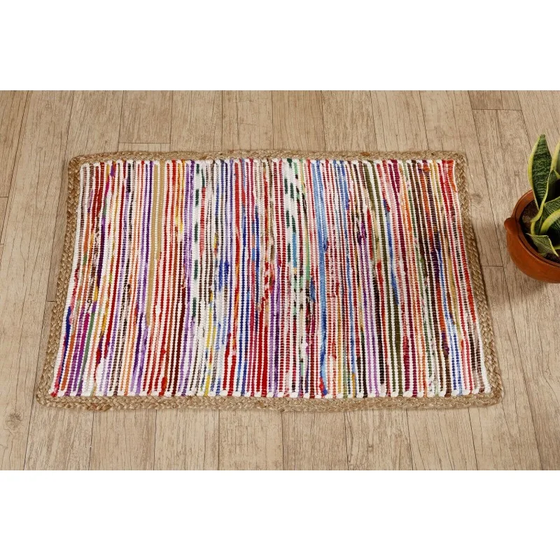 

Indian Handmade Braided Rag Cotton and Jute Blend Area Rug in Multi Color 3X2 Ft