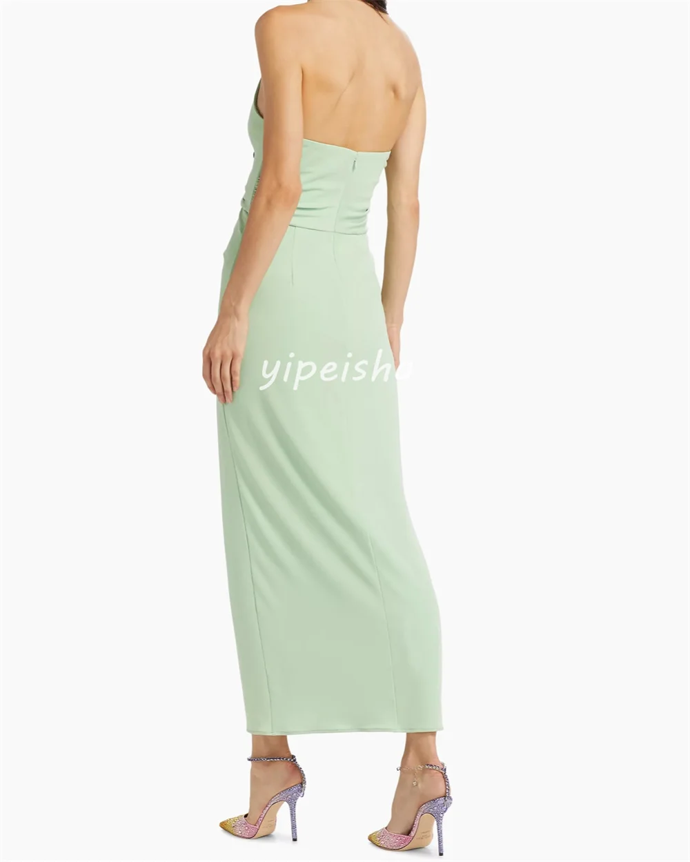 Aangepaste sexy moderne stijl jersey gedrapeerde handgemaakte bloem rechte halter midi-jurken op maat gemaakte gelegenheidsjurken van hoge kwaliteit