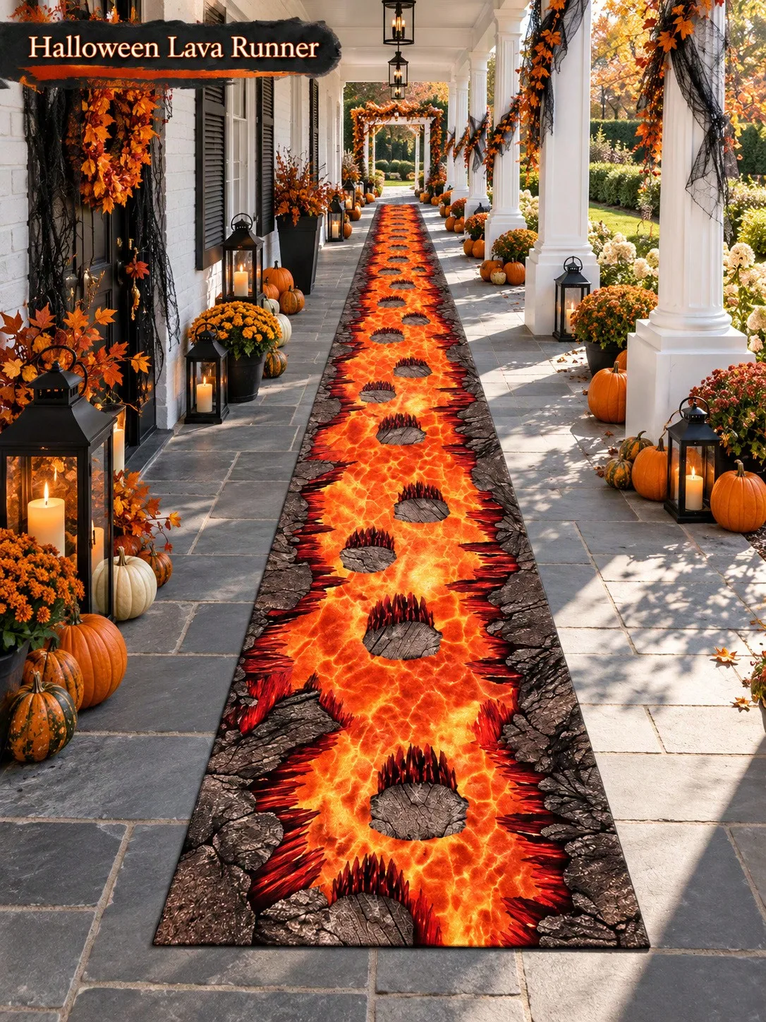 Halloween Aisle Runners Lava Stepping Stones Flames Runner Rugs Kitchen Hallway Entryway Passage Floor Decor Long Carpet Home Apartment Living Room Lounge Entrance Walkway Autumn Party Gatherings Birthday Housewarming Gifts for Family and Friends