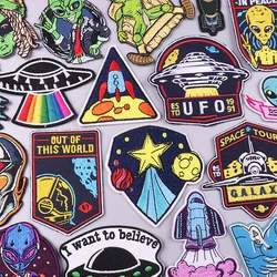 Spacecraft Patch UFO Embroidered Patches For Clothing Astronaut Alien Patch Iron On Patches On Clothes Hook Loop Stickers Badges