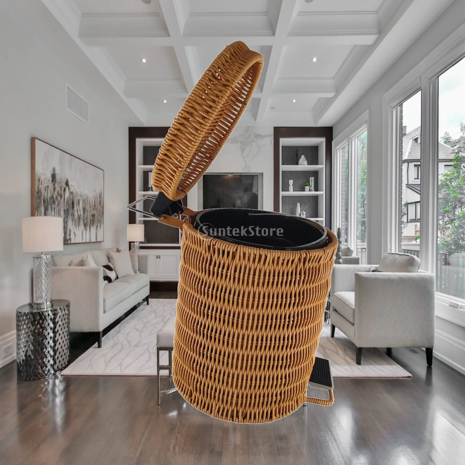 

PP Material Trash Can with Foot Pedal Lid Multi-scenario Garbage Bin for Kitchen Bathroom Desk Office