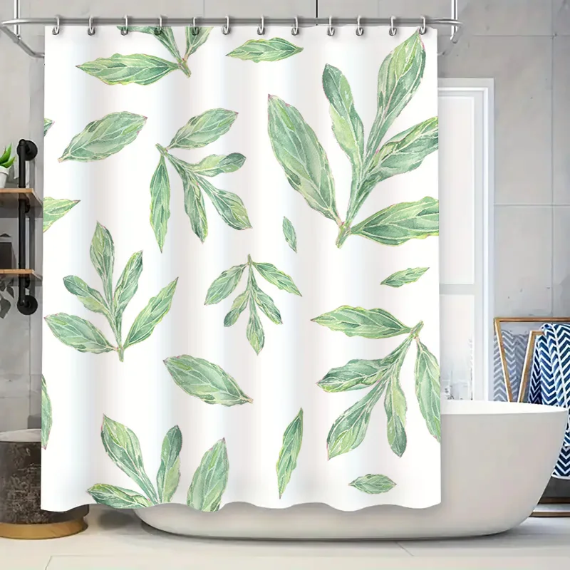 

Занавеска для душа с зеленым листом, водонепроницаемый декор для ванной комнаты, современное украшение для дома