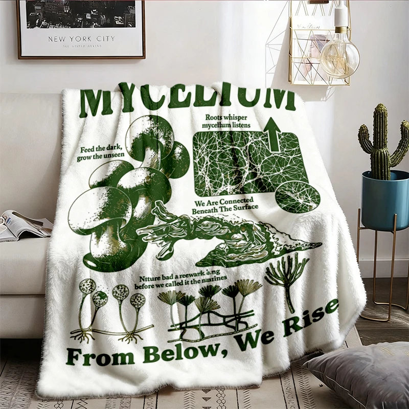 Mycelium Vintage Flannel Blanket, Mushroom Biology Diagram Throw, Forest Ecology Science Gift
