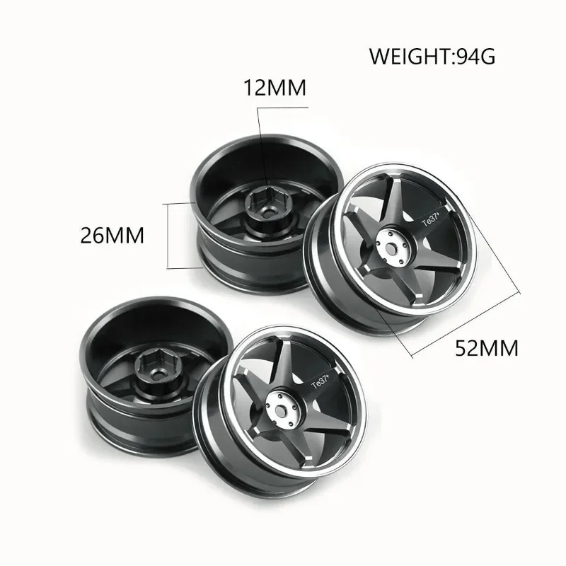 4pcs 52mm 1/10 RC On-Road Drift Racing Car Metal Rim Wheel Hubs TE37 ,for Tamiya Kyosho HSP HPI Sakura Traxxas RedCat