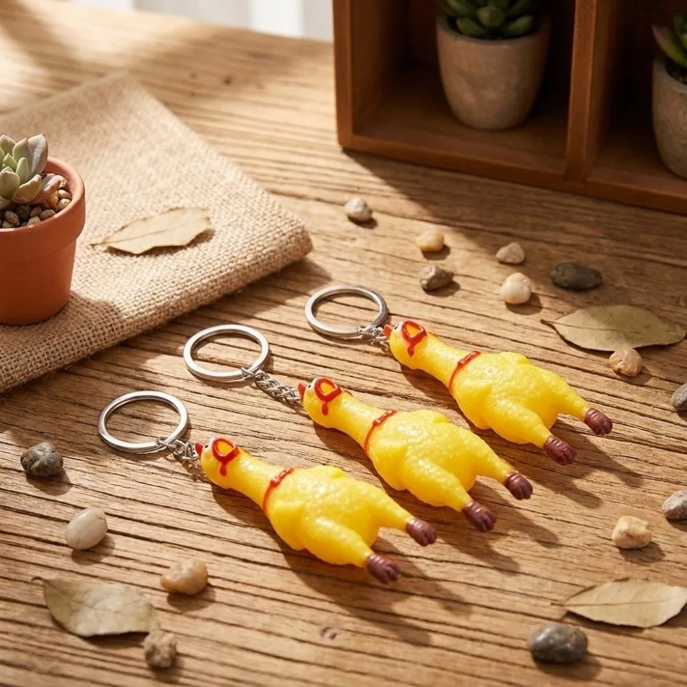 3 pcs Funny Screaming Chicken Keychain Bag Charms Hanging Decor Screaming Hens Pendant Creative Chicken Key Ring Keys Decor