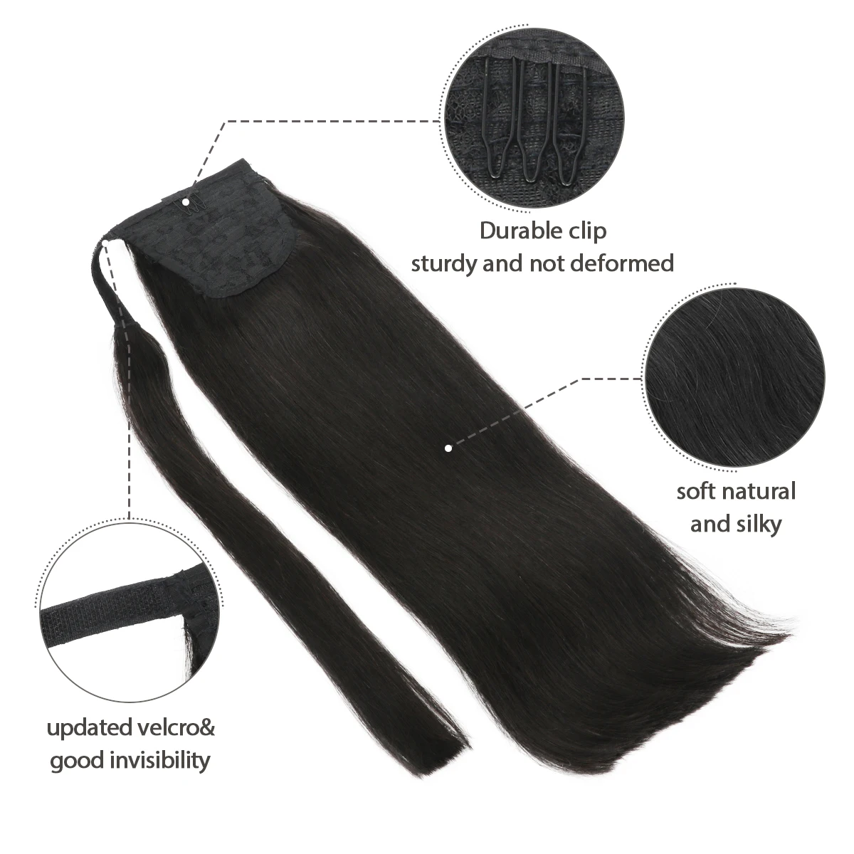 人毛ポニーテールエクステンション ラップアラウンドホーステール ストレート ブラジリアン100% レミー人毛ポニーテールエクステンション 14-24インチ