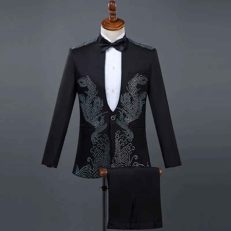 

KIDWHXR костюм, мужской однобортный пиджак с тонким v-образным вырезом и блестками, мужские брюки с прямыми штанинами, мужской сценический комплект из 2 предметов в британском стиле