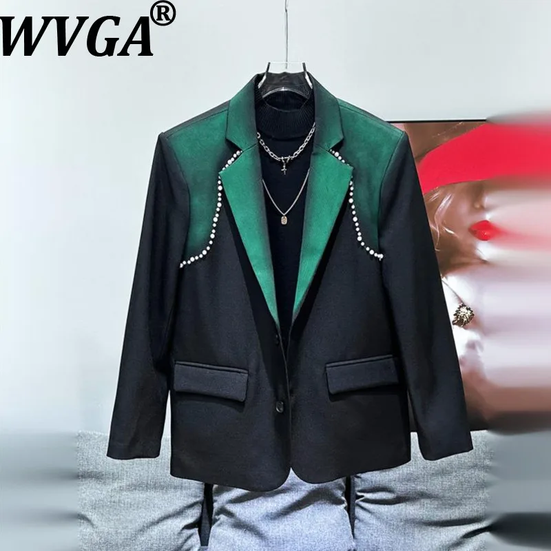 

WVGA Spring Autumn New Men Y2K Gradient Version Pearl Decorated Blazer Niche Casual Straight Suit Pants Two-piece Set Ins W15635