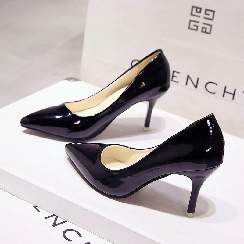 HOT Plus Size 34-40 HOT Women Shoes Pointed Toe Pumps Patent Leather Dress High Heels Boat Shoes Wedding Shoes Zapatos Mujerd