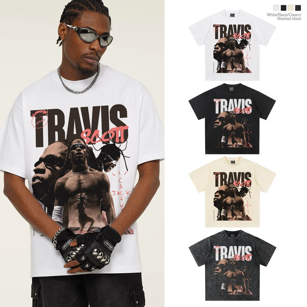 

Летняя мужская футболка TravisScott в американском стиле ретро с короткими рукавами 2025, мужская футболка с прямым принтом и короткими рукавами