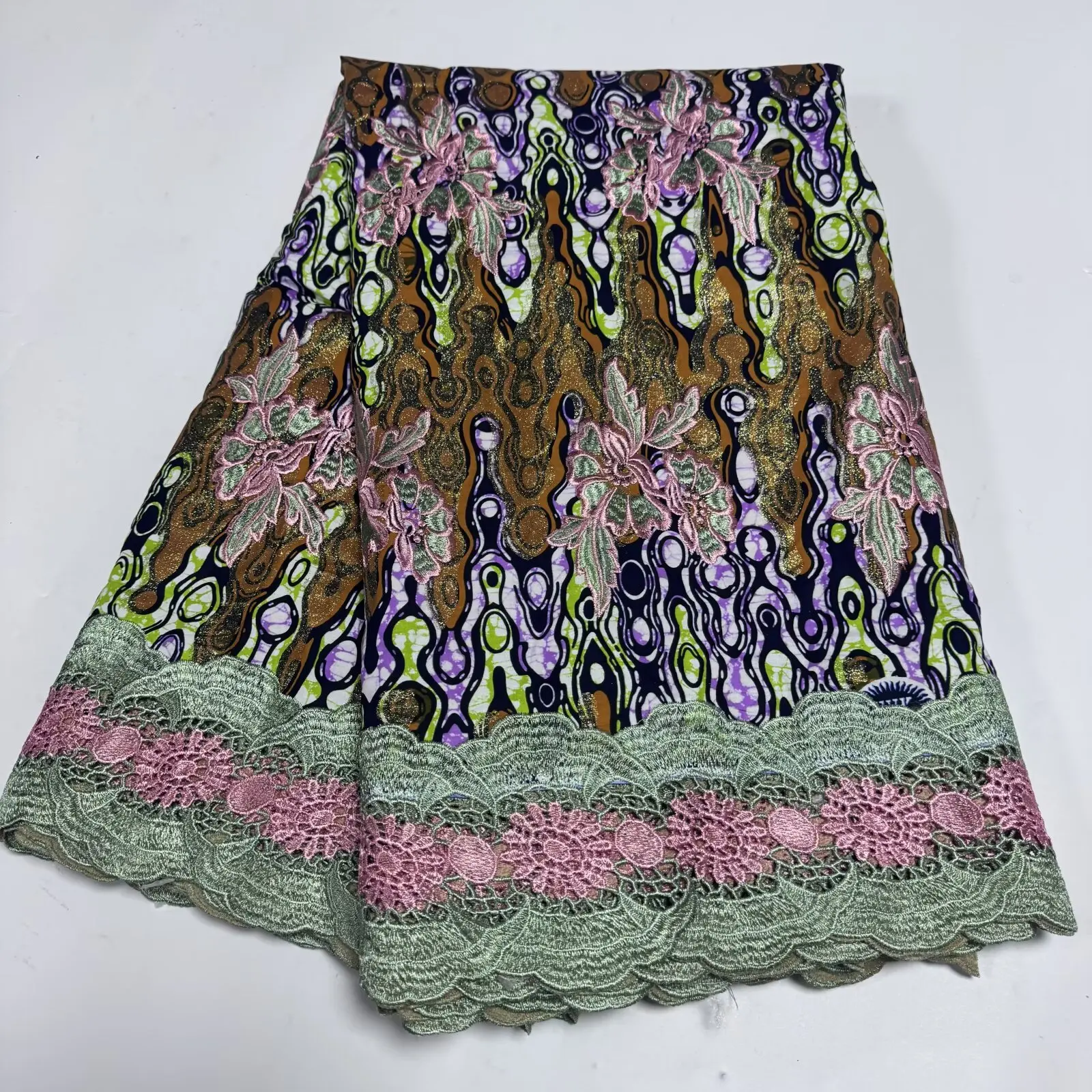 

Best New African Ankara Grand Wax Lace Fabric 6yards Water Soluble Nigerian 100% Cotton Wax Print Fabric Guipure Lace For Sew
