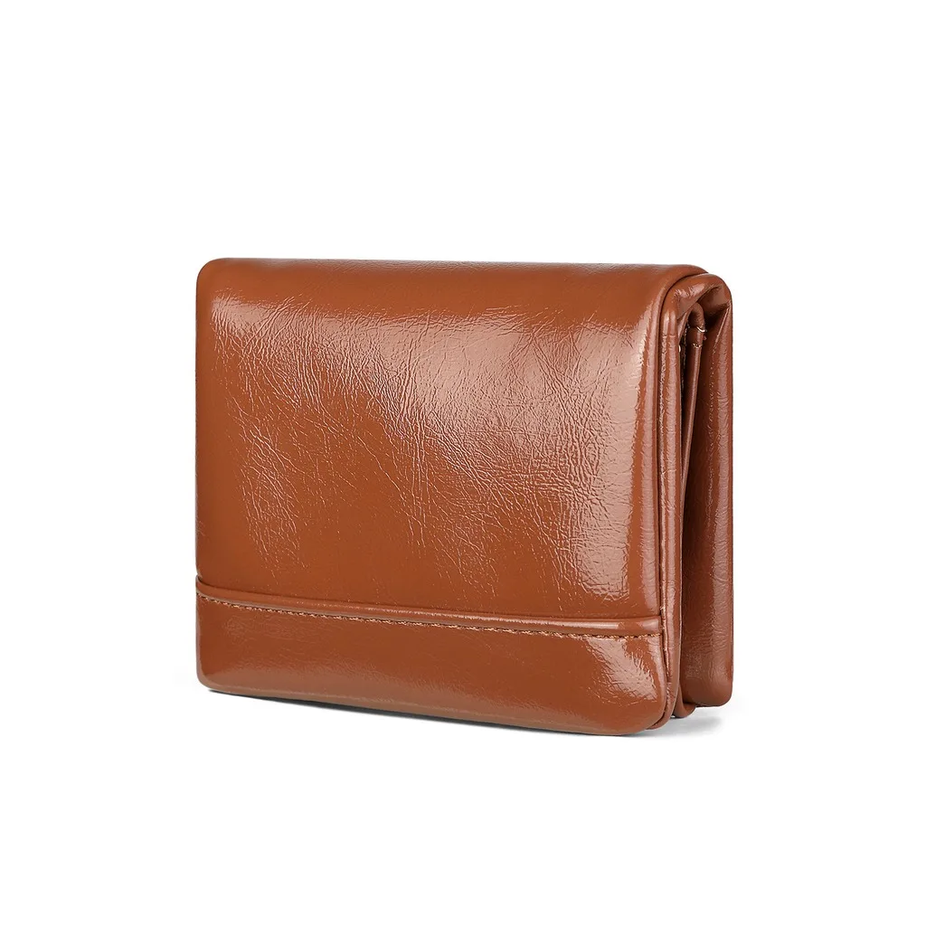 Carteira Masculina Curta de Couro PU, Porta-Cartões Trifold Vintage, com Janela para Identidade, Bolso para Dinheiro, Fina, Casual, com Clipe para Notas