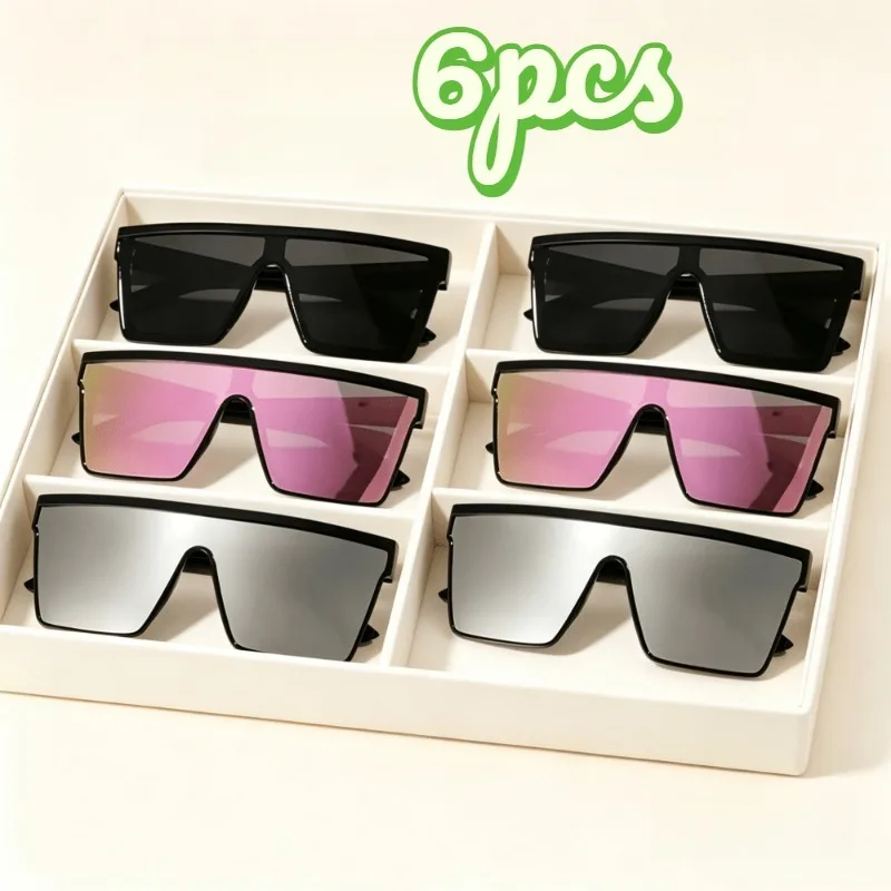 6‑Pack Unisex One‑Piece Flat‑Frame Glasses, European‑American Oversized Style, Beach Decor Eyewear