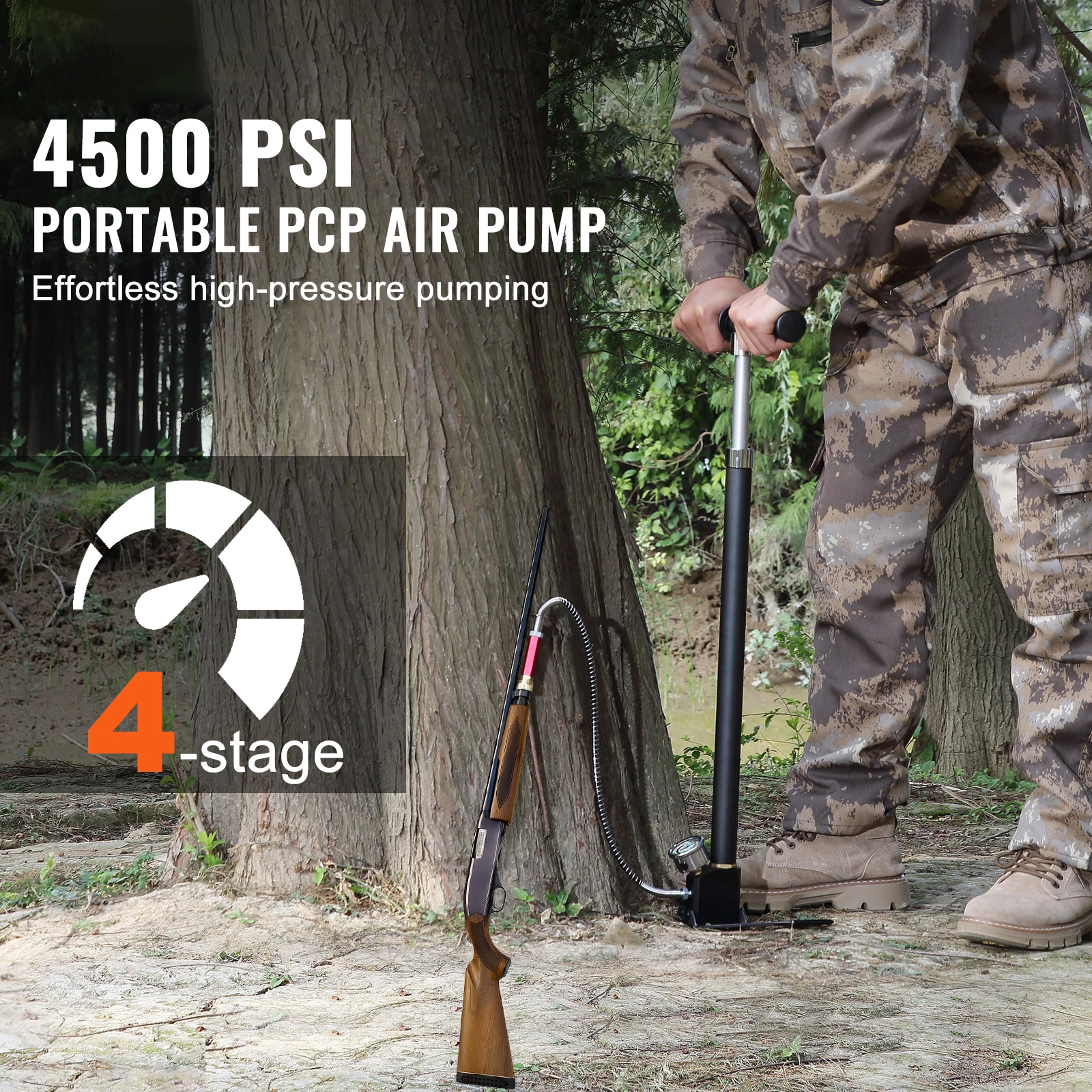 SucceBuy PCP Hand Pump 4 Stage 30Mpa 4500PSI High Pressure Air Rifile Filling Stirrup Pump for Airguns, Paintball Filling, Tire