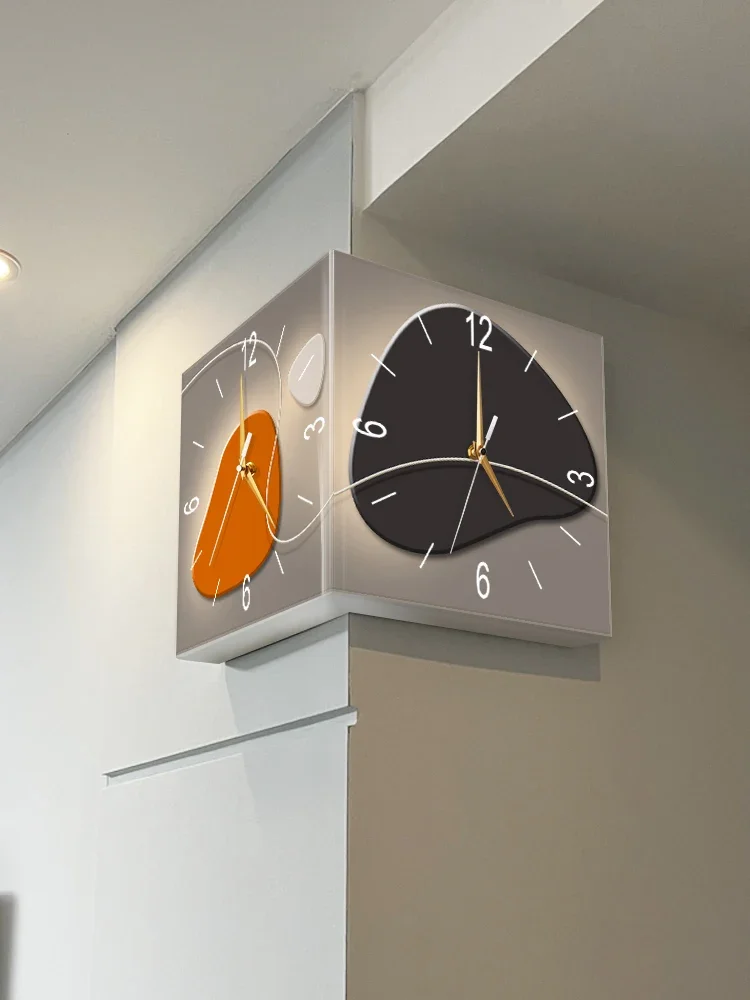 Wall Clock Living Room 2023 New Creative Wall Lamp No Punching High Appearance Corner  Net Red Double Sided