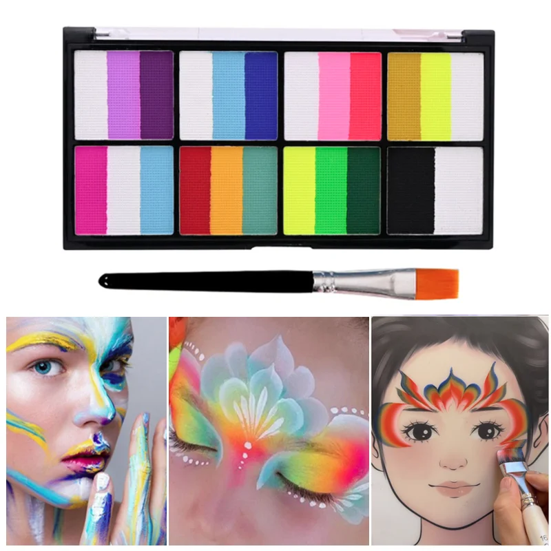 Water-Soluble Rainbow Palette Face Paints Body Makeup Set - Vibrant Non-Toxic for Kids Adult Party Halloween Cosplay Decoration