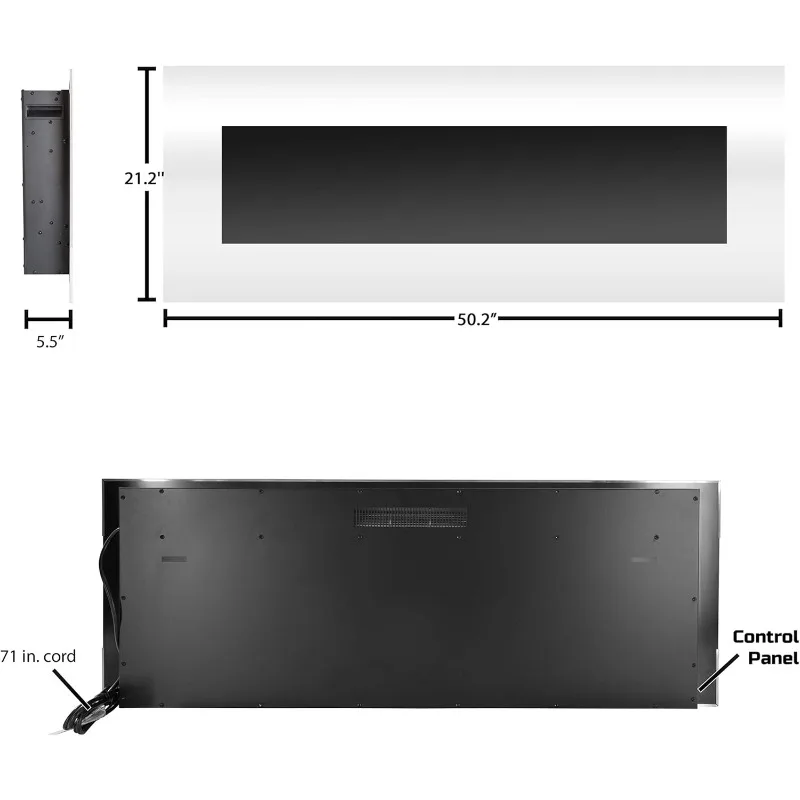 Wall-montado LED chama lareira elétrica, dimmer, painel de controle lateral, controle remoto, opções de mídia, cor